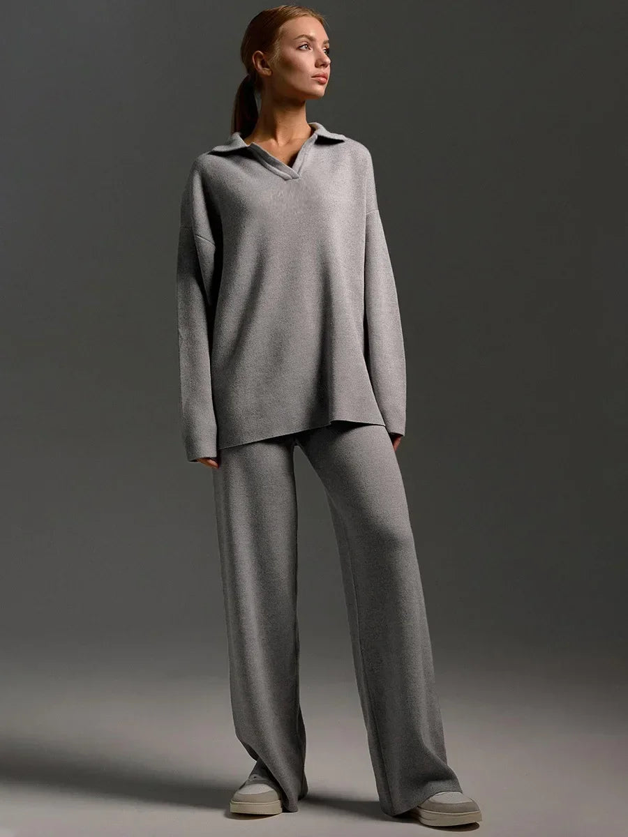 Sweater & Wide Leg Knitted Pants 2 Piece Set