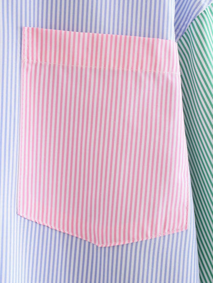 striped print buttoned casual top