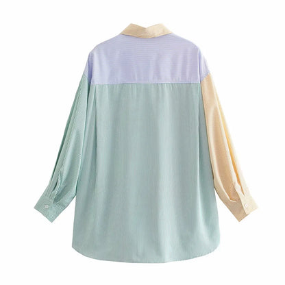 striped print buttoned casual top