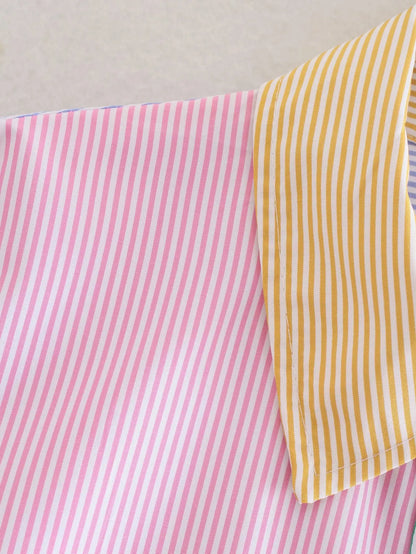 striped print buttoned casual top