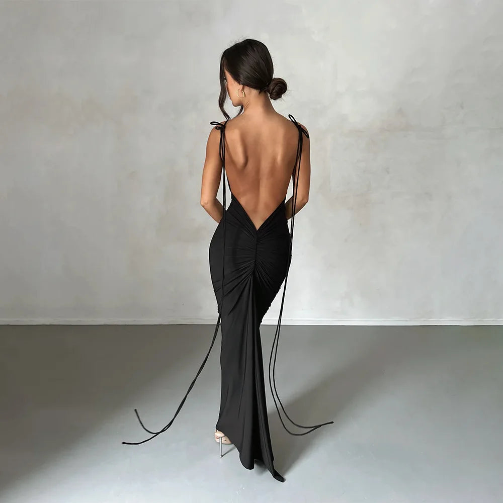 Spaghetti Strap Ruched Maxi Dress