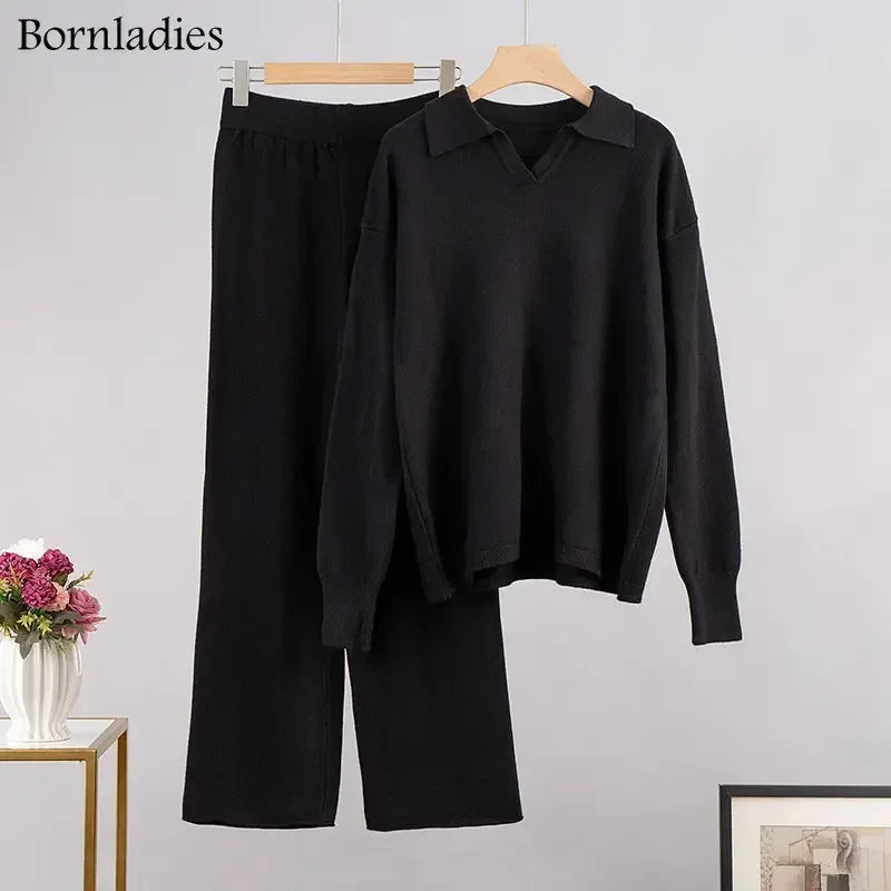 Sweater & Wide Leg Knitted Pants  2 Piece Set