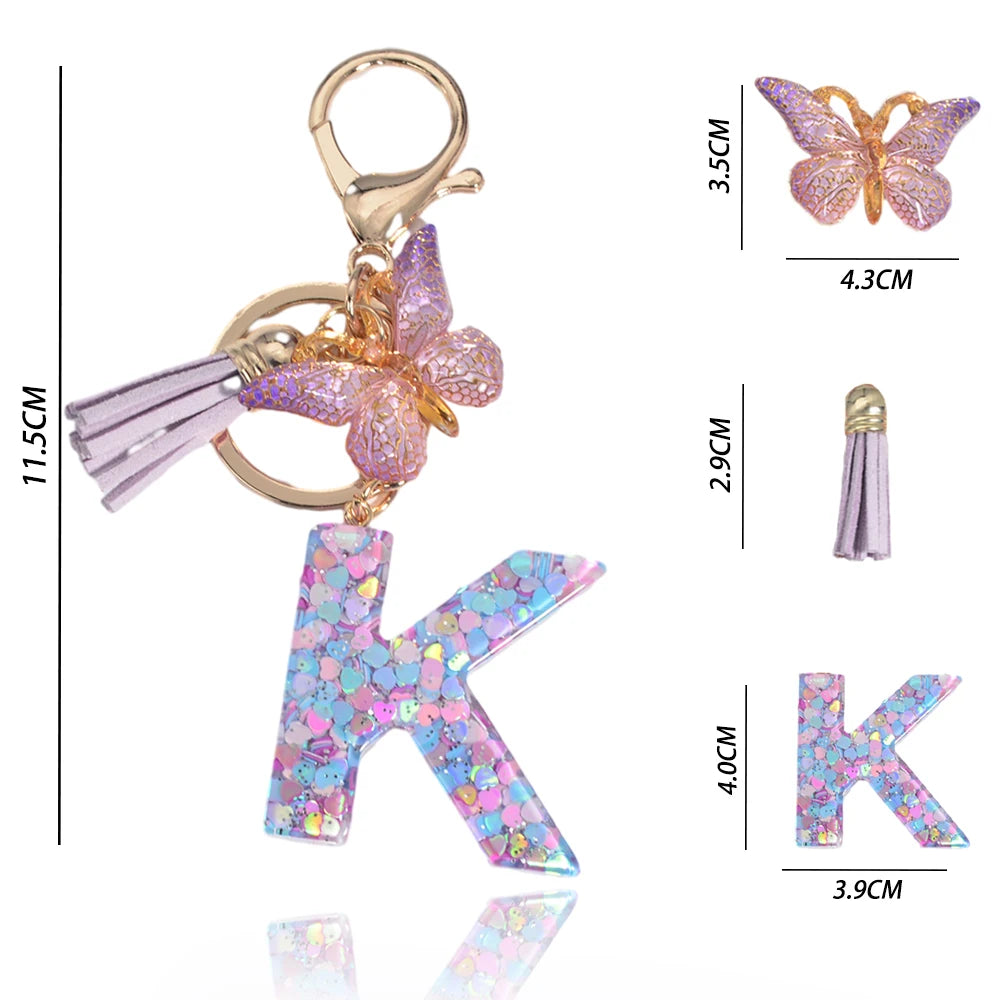A-Z Dreamy Keychain Tassel Butterfly Charms