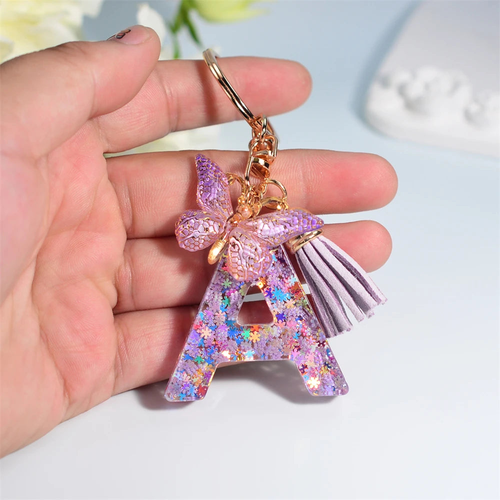 A-Z Dreamy Keychain Tassel Butterfly Charms