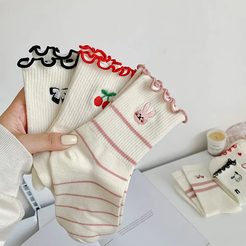 Cute Ruffle Embroidery Socks
