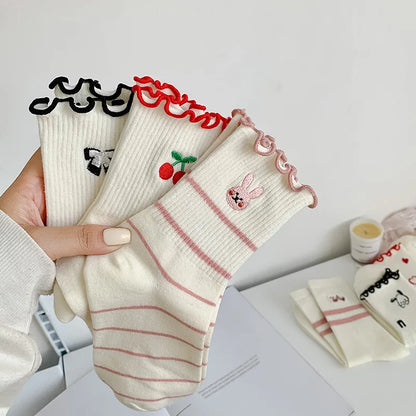 Cute Ruffle Embroidery Socks