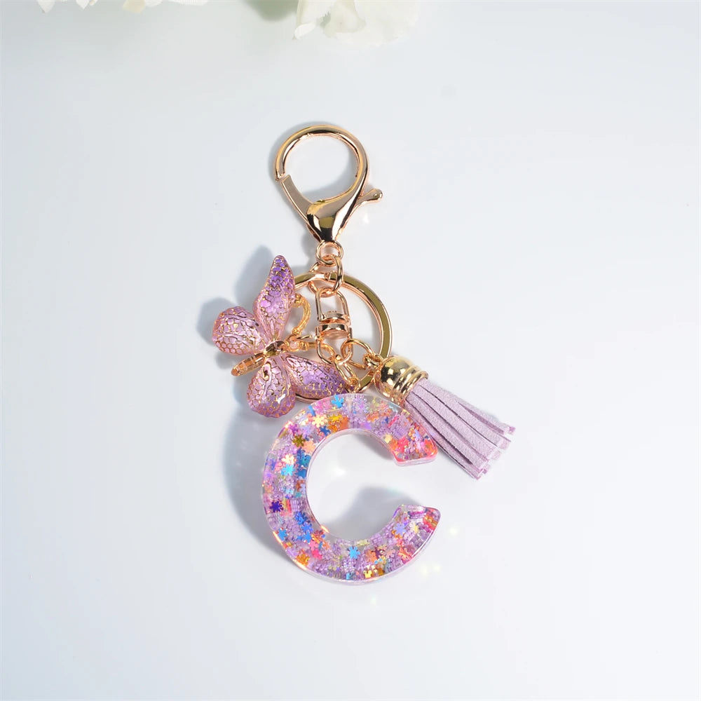 A-Z Dreamy Keychain Tassel Butterfly Charms