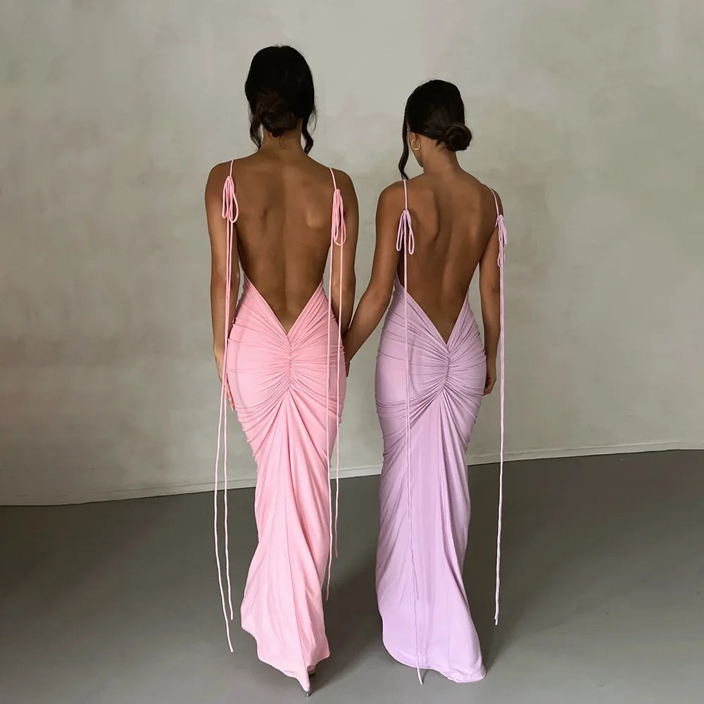 Spaghetti Strap Ruched Maxi Dress