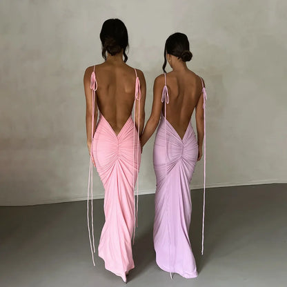 Spaghetti Strap Ruched Maxi Dress