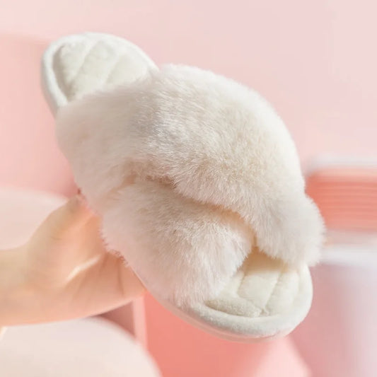 Fluffy Cross Band Slippers