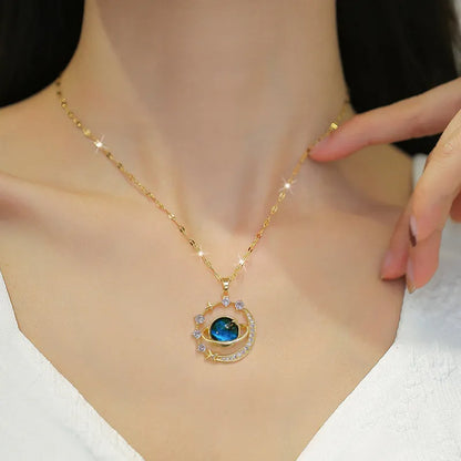 Inlaid Zircon Saturn Pendant Necklace
