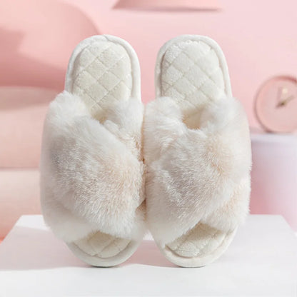 Fluffy Cross Band Slippers
