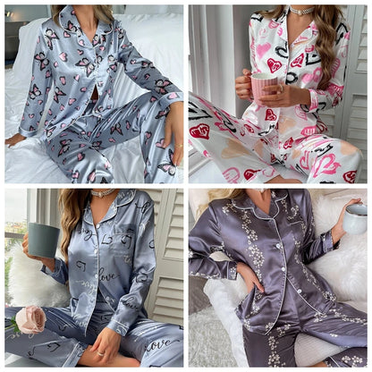 Satin Long Sleeve Button-Down Pj Set