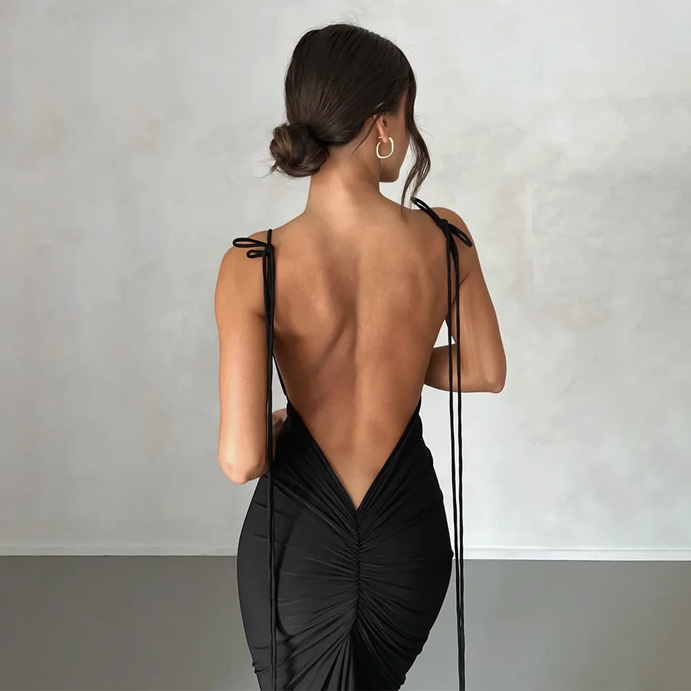 Spaghetti Strap Ruched Maxi Dress