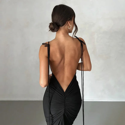 Spaghetti Strap Ruched Maxi Dress