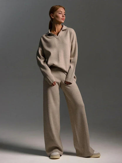 Sweater & Wide Leg Knitted Pants  2 Piece Set