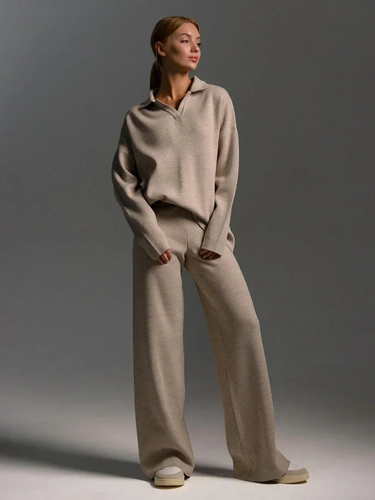 Sweater & Wide Leg Knitted Pants  2 Piece Set