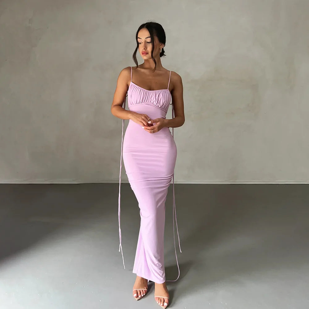 Spaghetti Strap Ruched Maxi Dress
