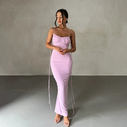 Spaghetti Strap Ruched Maxi Dress