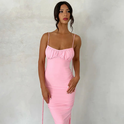 Spaghetti Strap Ruched Maxi Dress