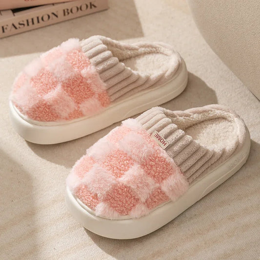 Plaid Plush Slippers