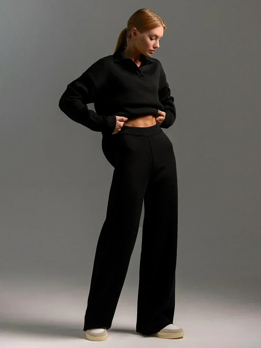 Sweater & Wide Leg Knitted Pants  2 Piece Set