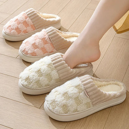 Plaid Plush Slippers