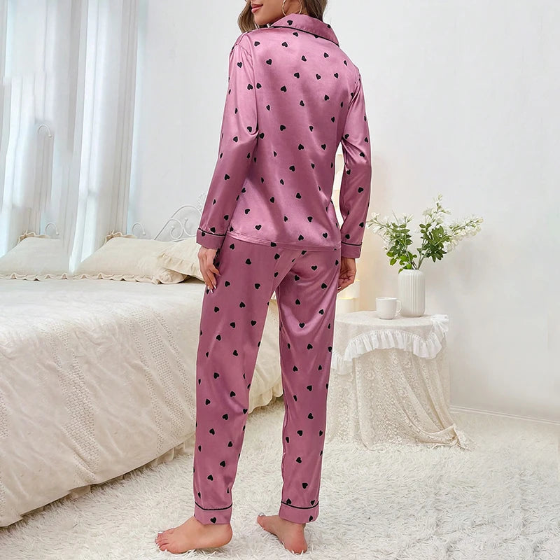 Satin Long Sleeve Button-Down Pj Set