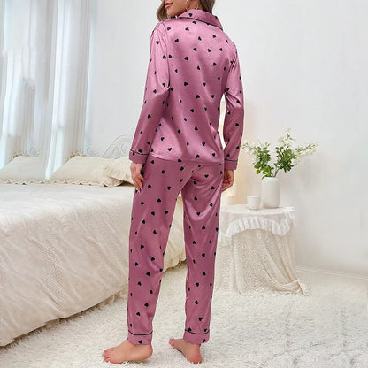 Satin Long Sleeve Button-Down Pj Set