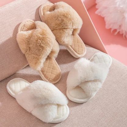 Fluffy Cross Band Slippers