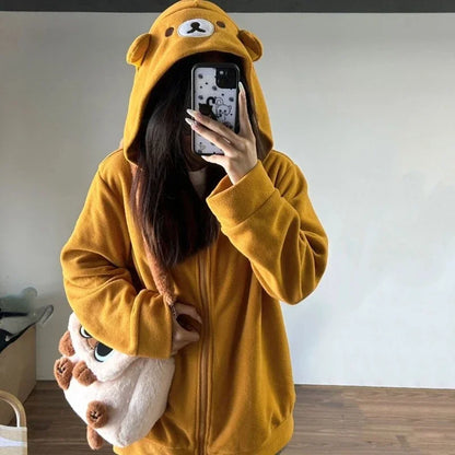 Bear Themed Oversized Zip Up Hoodie
