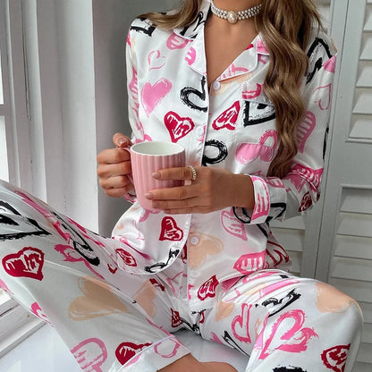 Satin Long Sleeve Button-Down Pj Set