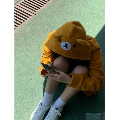 Bear Themed Oversized Zip Up Hoodie