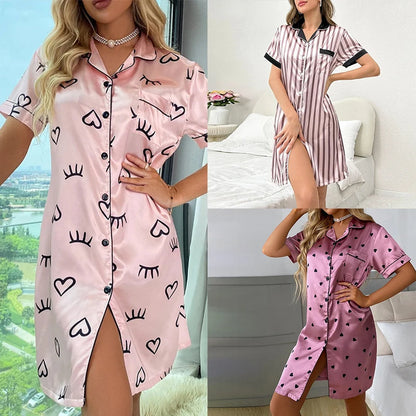 Short Sleeve Satin Nightgown