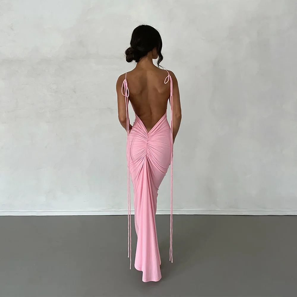 Spaghetti Strap Ruched Maxi Dress